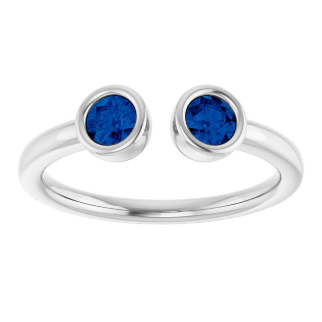 14K White Natural Blue Sapphire Two-Stone Ring